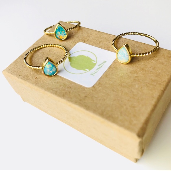 Dainty Opal Teardrop Gold Twisted Stackable Ring - Picture 3 of 4